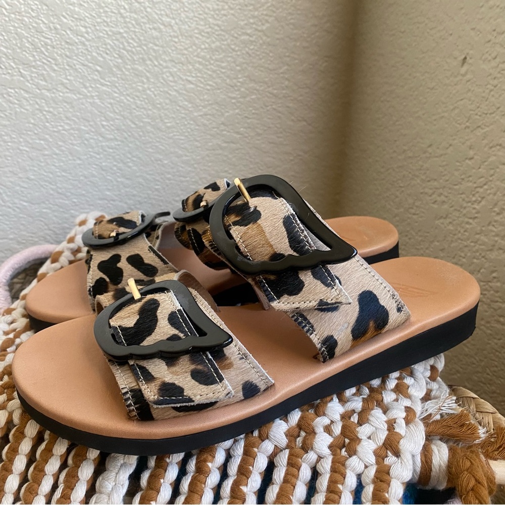 Ancient Greek Sandals Women Size 37 Iaso Buckled Leopard-print Calf Hair Slides